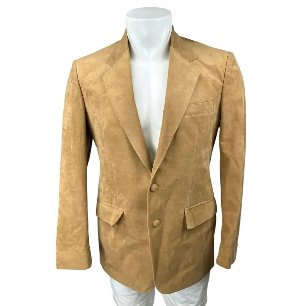 Pat Fitzgibbon Men's Brown Faux Suede Long Sleeve Blazer Suit Coat Jacket Size M